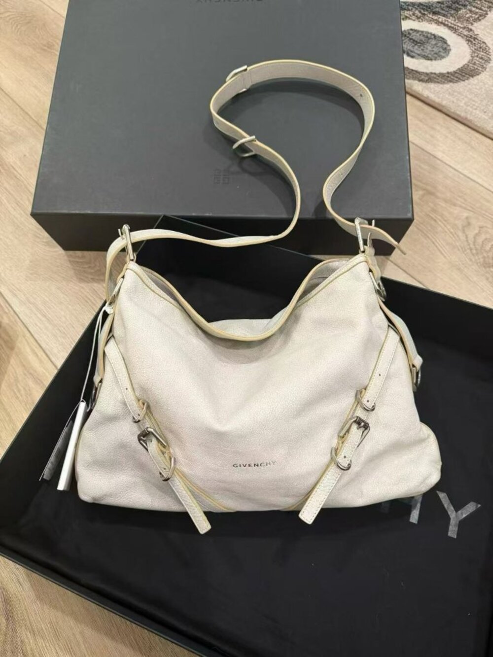 Brand New Authentic Givenchy Medium Voyou Bag Ivory Soft Calfskin